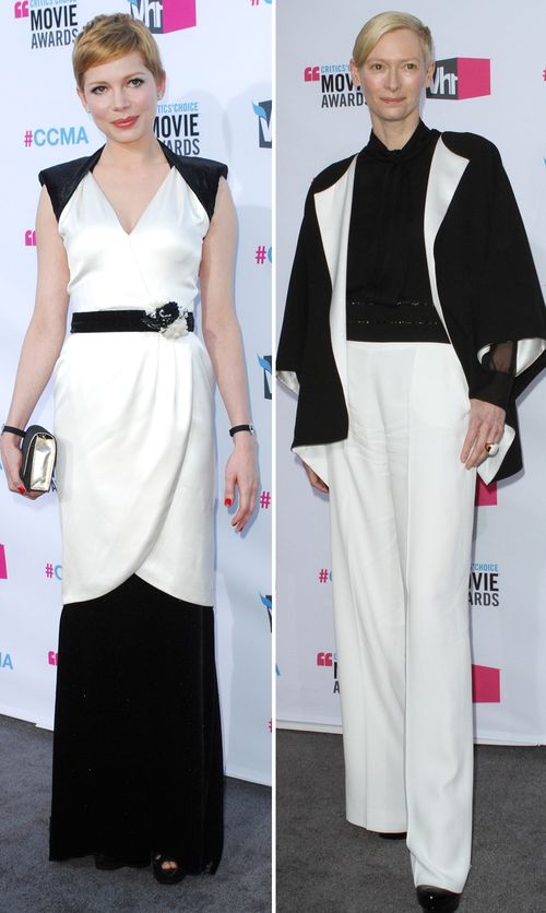 Michelle Williams und Tilda Swinton setzen auf einen kontrastreichen Look Michelle Williams und Tilda Swinton setzen auf einen kontrastreichen Look