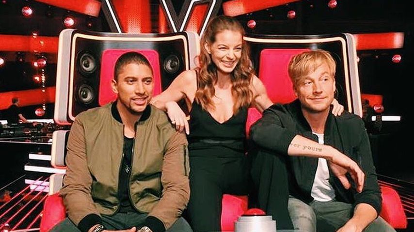 Andreas Bourani mit Yvonne Catterfeld und Samu Haber am "The Voice"-Set