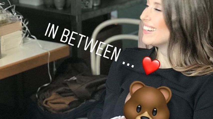 Cathy Hummels mit Baby Ludwig bei einem Fotoshooting