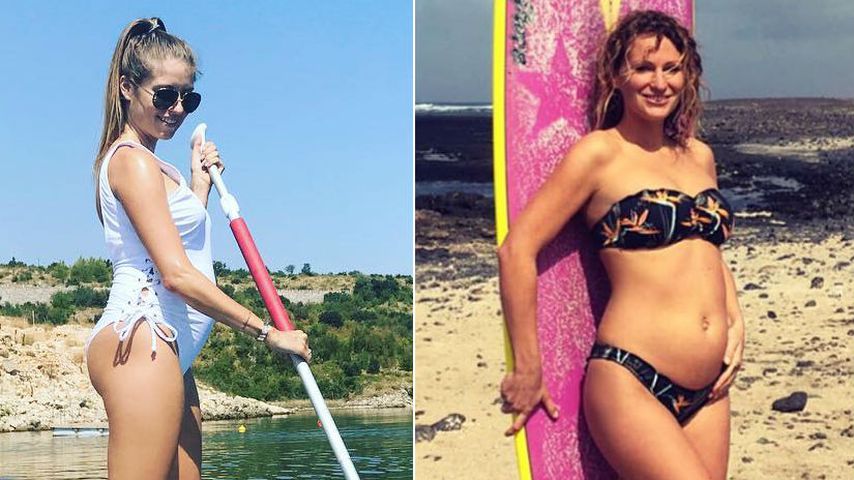 Mit Babykugel auf Surfbrett: Cathy Hummels macht auf Janni
