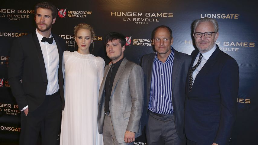 Liam Hemsworth, Jennifer Lawrence, Josh Hutcherson, Woody Harrelson und Francis Lawrence