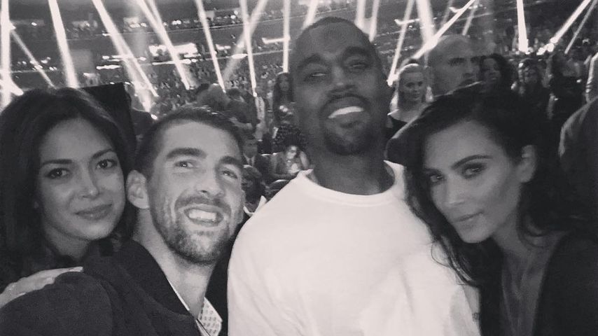 Nicole Johnson, Michael Phelps, Kanye West & Kim Kardashian (v.l.)