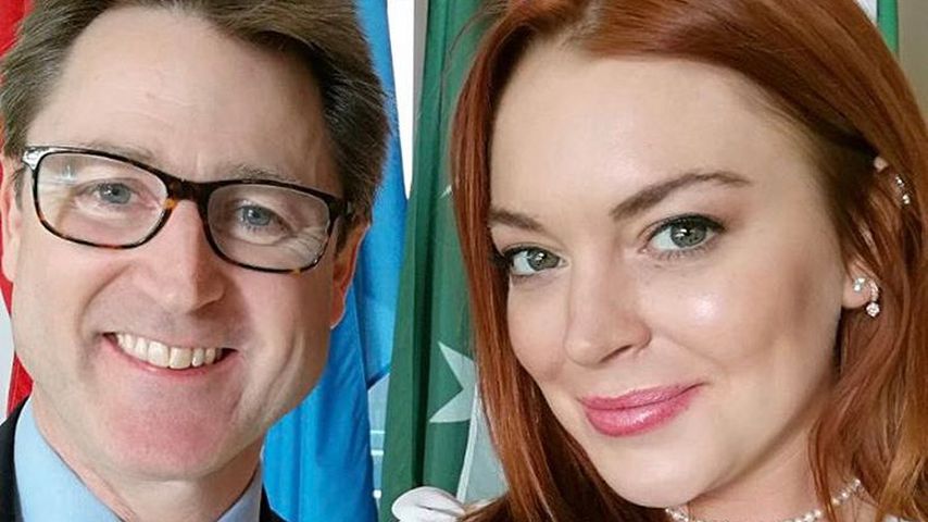 UN-Sprecher Dan Thomas und Lindsay Lohan