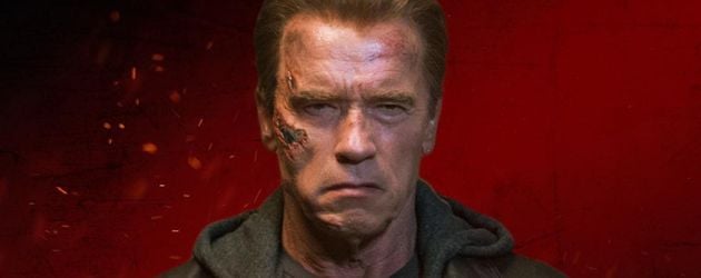 Arnold Schwarzenegger auf dem Terminator Genisys Filmposter Arnold Schwarzenegger auf dem Terminator Genisys Filmposter